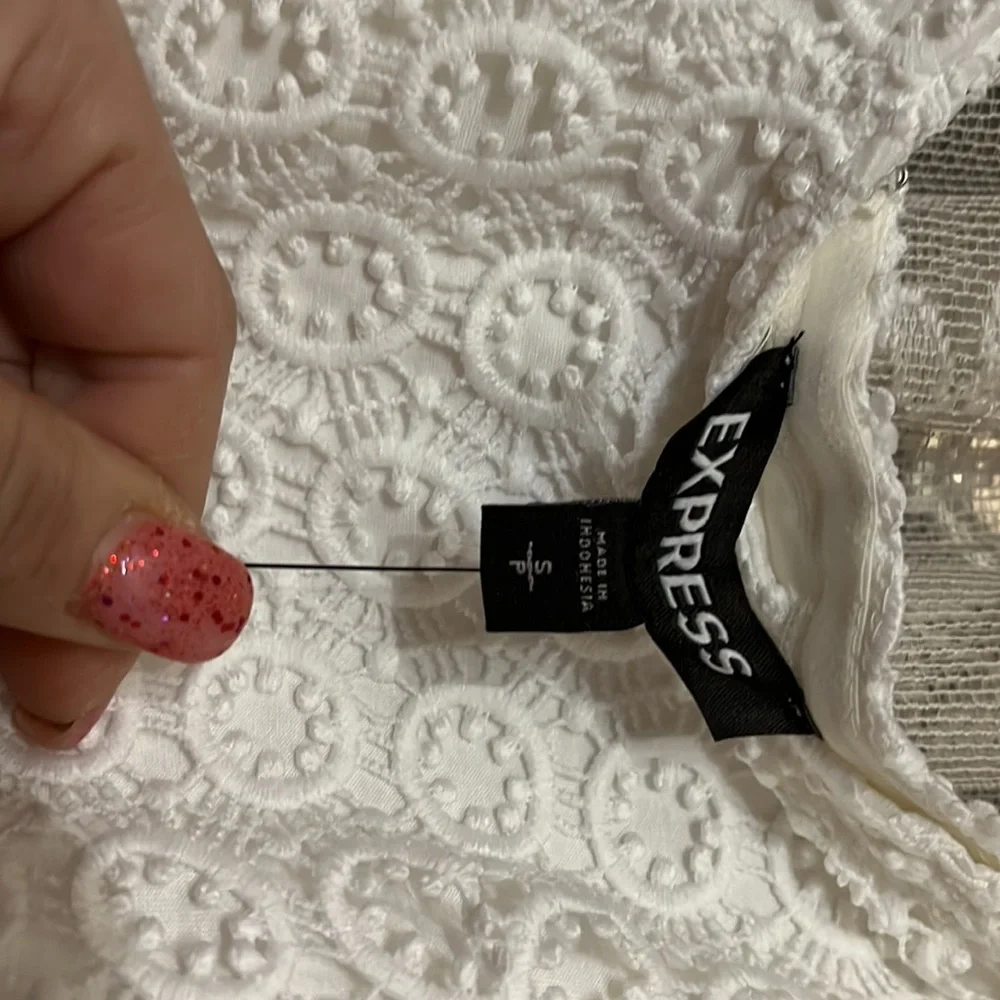 Brand new express, white summer dress crochet, / bridal shower size small - Picture 2 of 5